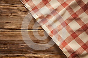Country charm Red checkered tablecloth gracing a rustic wooden table