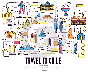 Country Chili travel vacation infographic of place and feature. Set of architecture, fashion, people, item, nature