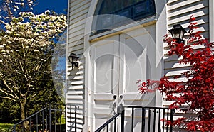 Country church door in spring