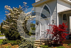 Country church doorway spring