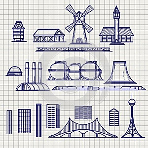 Country and city archetictural objects sketch