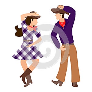 Country couple perform an incendiary dance. A young girl and a guy are dancing a western dance. Music concert, festival, live