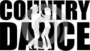 Country dance word with cutout silhouette