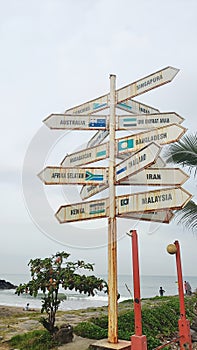 Country direction sign in front of the padang beach