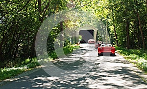 Country Drive through Covered Bridge