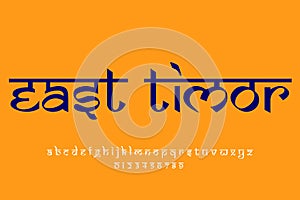 country East Timor or Timor leste name text design. Indian style Latin font design, Devanagari inspired alphabet, letters and photo