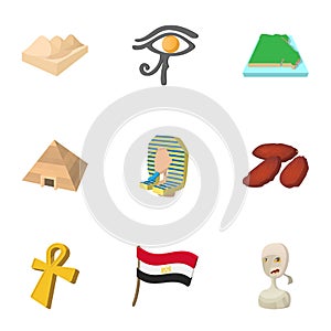 Country of Egypt icons set, cartoon style