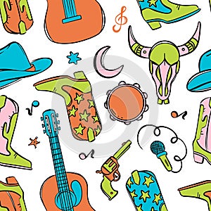 COUNTRY FEST SYMBOLS Seamless Pattern Vector Illustration