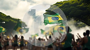 country flag with people on the Bandeiras do brasil, 7 de setembro background, AI-Generated photo