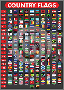 country flags in alphabetical order. Vector illustration decorative design