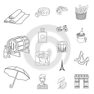 Country France outline icons in set collection for design. France and landmark vector symbol stock web illustration.