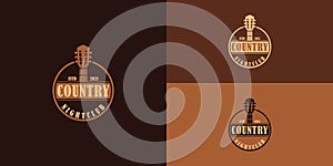 Country Guitar Music Western Vintage Retro Saloon Bar Cowboy logo design