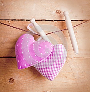 Country hearts on wooden pegs