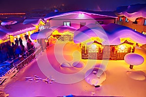 The country home nightscape in the China`s snow town