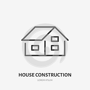 Country house flat line icon. Real estate sign. Thin linear logo for home repair services. Gable roof