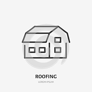 Country house flat line icon. Real estate sign. Thin linear logo for home repair services. Gambrel roof photo