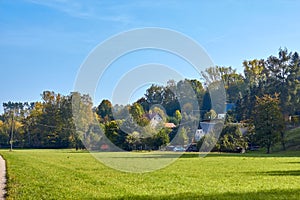 Country house. Residential building in the middle of the forest. House built outside the city. Classic German construction. German