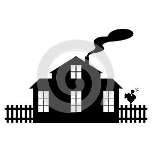 Country house silhouette on white background