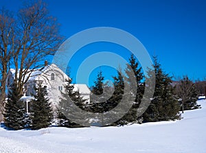 Country house winter scene in New England