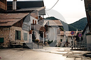 Country houses in Alpine village. Dolomites, Italy - nov, 2021
