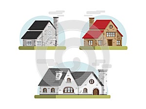 Country houses set. Isolated single family homes