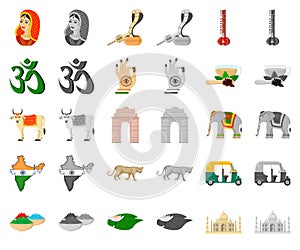 Country India cartoon,monochrom icons in set collection for design.India and landmark vector symbol stock web photo