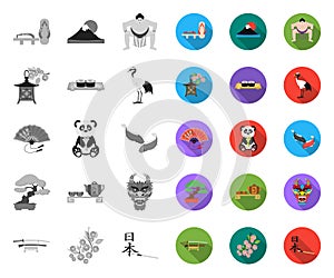 Country Japan mono,flat icons in set collection for design.Japan and landmark vector symbol stock web illustration.