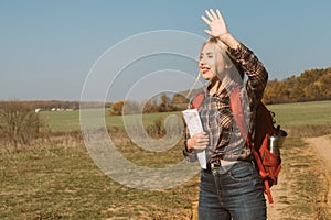 Country journey female tour guide fall landscape