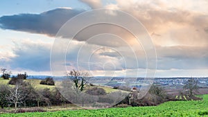 country landscape in Alsace in winter evening