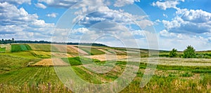 Country landscape of autumn view of fields, Farm Harvesting in fields