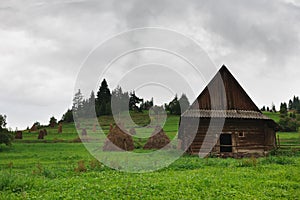 Country landscape in cloudy weather, countryside background