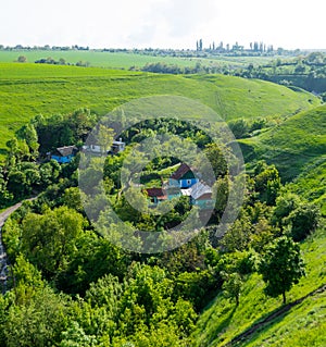 Country landscape and farmhouses