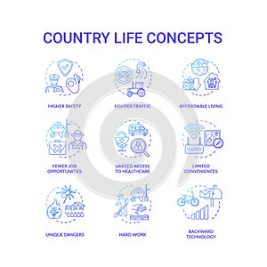 Country life blue concept icons set