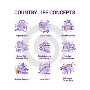 Country life concept icons set