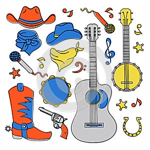 COUNTRY MUSIC BAND Western Festival Vector Illustration Set