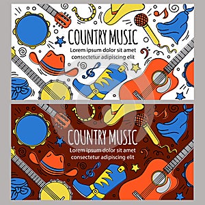 COUNTRY MUSIC BANNER Western Festival Vector Illustration Set