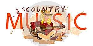 Country music concept with a girl and guitar