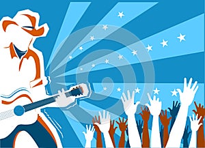 Country music concert with singer and guitar.Vector background