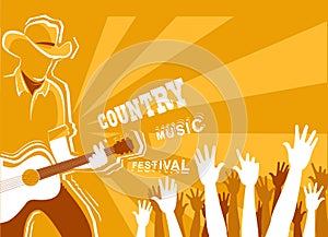 Country music festival poster with musician playing guitar.