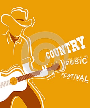 Country music festival poster with musician playing guitar