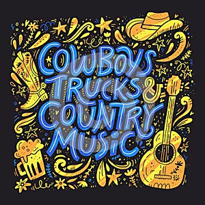 Country music festival retro poster vector template