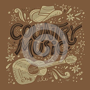 Country music festival retro poster vector template