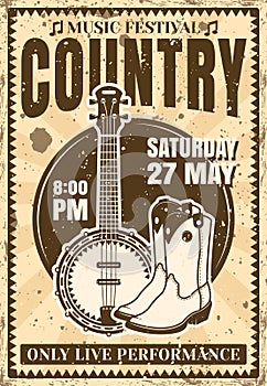 Country music festival vintage poster illustration