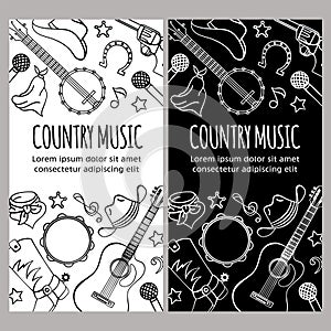 COUNTRY MUSIC FLYER Western Festival Vector Illustration Set