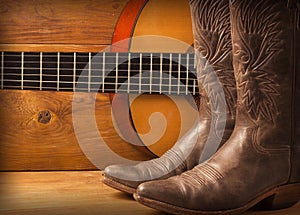Country music with guitar and cowboy shoes