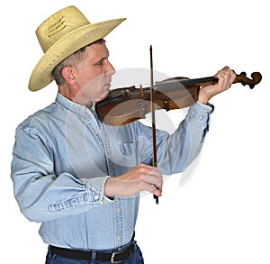 Country Music Musician Playing Violin or Fiddle Isolated