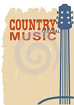 Country music poster with acoustic guitar and text. vector Grunge background for text