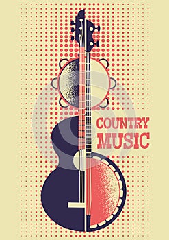 Country Music poster background with musical instruments and dec