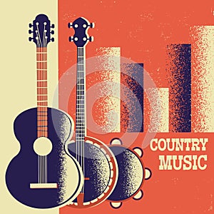 Country Music poster background with musical instruments and dec
