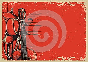 country music poster with cowboy hat and guitar on vintage poster